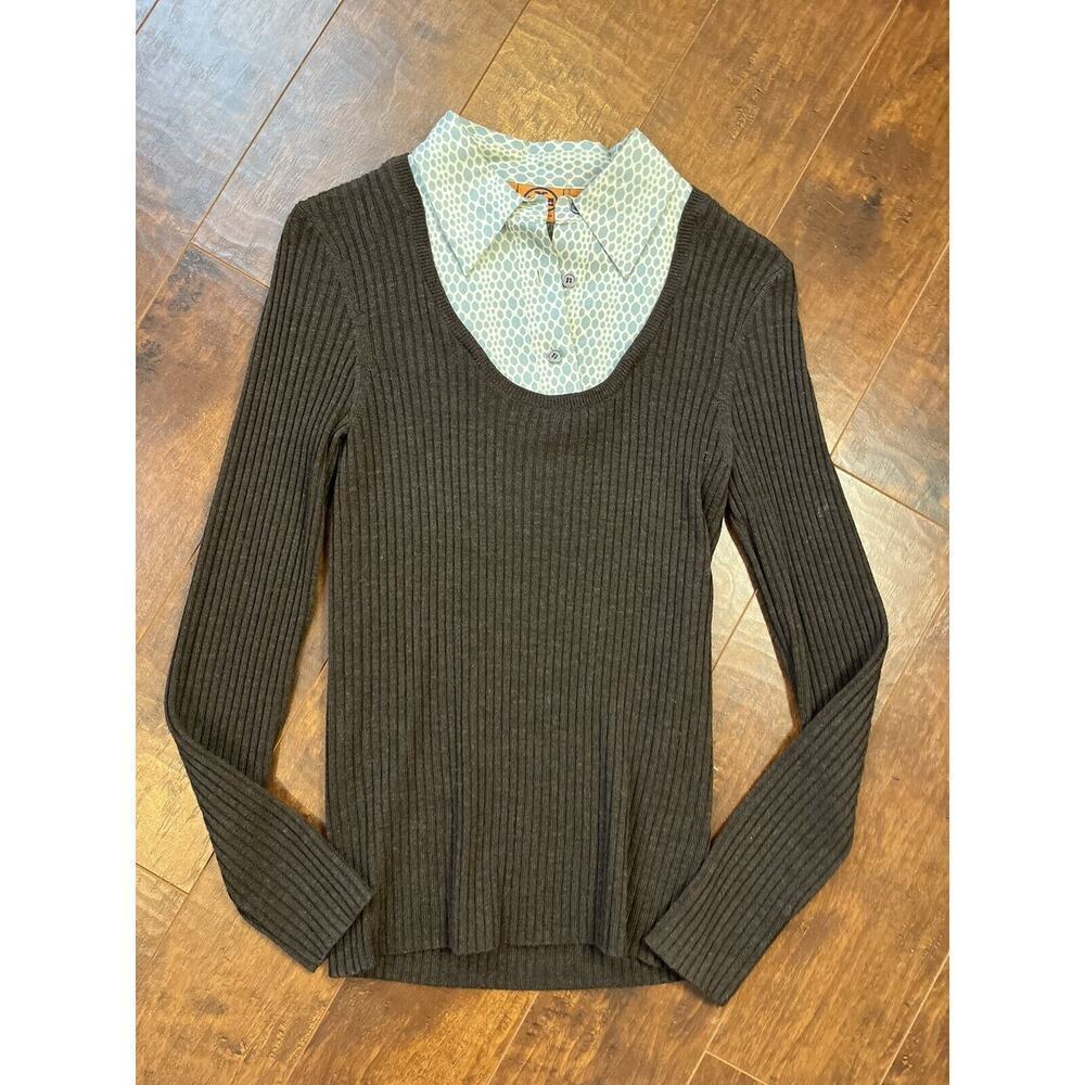 Tory Burch Brown Ribbed Crew Neck Sweater